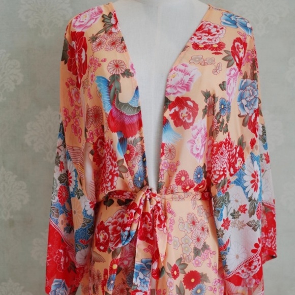 Breathlessly Bohemian Kimono In Wild Pink Blooms - Picture 6 of 6